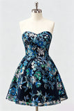 Abito di Homecoming con paillettes floreali A-Line Lilla con pizzo sulla schiena