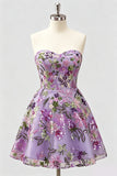 Abito di Homecoming con paillettes floreali A-Line Lilla con pizzo sulla schiena