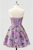 Abito di Homecoming con paillettes floreali A-Line Lilla con pizzo sulla schiena