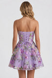 Abito di Homecoming con paillettes floreali A-Line Lilla con pizzo sulla schiena