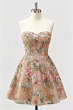 Abito di Homecoming con paillettes floreali A-Line Lilla con pizzo sulla schiena