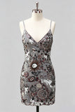 Bodycon blu navy con spalline spaghetti paillettes, abito corto di homecoming con pizzo sulla schiena