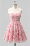 Abito di Homecoming a A-Line con perline floreali e pizzo di Dusty Rose Sweetheart e pizzo sulla schiena