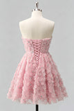 Abito di Homecoming a A-Line con perline floreali e pizzo di Dusty Rose Sweetheart e pizzo sulla schiena