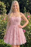Abito di Homecoming a A-Line con perline floreali e pizzo di Dusty Rose Sweetheart e pizzo sulla schiena
