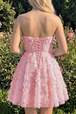 Abito di Homecoming a A-Line con perline floreali e pizzo di Dusty Rose Sweetheart e pizzo sulla schiena