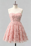Abito di Homecoming a A-Line con perline floreali e pizzo di Dusty Rose Sweetheart e pizzo sulla schiena