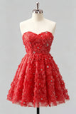 Abito di Homecoming a A-Line con perline floreali e pizzo di Dusty Rose Sweetheart e pizzo sulla schiena
