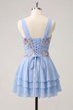 Abito di Homecoming a A-Line rosa floreale a V, con paillettes a livelli e pizzo sulla schiena