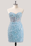 Bodycon Body-less, Corsetto Floreale Trasparente, Paillettes, Abito di Homecoming con Pizzo Lungo la Schiena