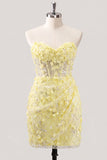 Bodycon Body-less, Corsetto Floreale Trasparente, Paillettes, Abito di Homecoming con Pizzo Lungo la Schiena