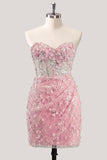 Bodycon Body-less, Corsetto Floreale Trasparente, Paillettes, Abito di Homecoming con Pizzo Lungo la Schiena
