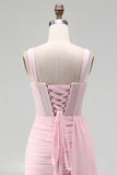 Corsetto rosa bodycon pieno arricciato con perline e vestito da cocktail con fascia
