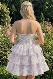 Corsetto floreale rosa a livelli a livelli Sweetheart Abito corto di ritorno a casa