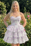 Corsetto floreale rosa a livelli a livelli Sweetheart Abito corto di ritorno a casa