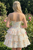 Corsetto floreale rosa a livelli a livelli Sweetheart Abito corto di ritorno a casa