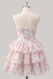 Corsetto floreale rosa a livelli a livelli Sweetheart Abito corto di ritorno a casa