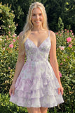 Abito rosa a spalline floreali a spalline a livello rosa con volant