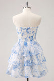 Abito di fine aula blu chiaro a chiffon floreale in chiffon per il ritorno alla scuola