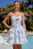 Abito di fine aula blu chiaro a chiffon floreale in chiffon per il ritorno alla scuola