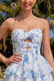 Abito di fine aula blu chiaro a chiffon floreale in chiffon per il ritorno alla scuola