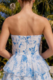 Abito di fine aula blu chiaro a chiffon floreale in chiffon per il ritorno alla scuola