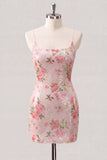 Bodycon bianco scintillante con spalline spalmanti, paillettes floreali abito di ritorno a casa, con pizzo sulla schiena