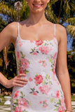 Bodycon bianco scintillante con spalline spalmanti, paillettes floreali abito di ritorno a casa, con pizzo sulla schiena