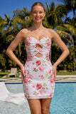 Vestito di Homecoming con paillettes floreali con cuori scintillanti e luccicante con il pizzo sulla schiena