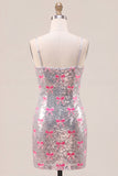 Vestito bodycon da ritorno a casa con fiocco con spalline rosa scintillanti con spalline rosa