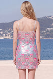 Vestito bodycon da ritorno a casa con fiocco con spalline rosa scintillanti con spalline rosa