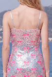 Vestito bodycon da ritorno a casa con fiocco con spalline rosa scintillanti con spalline rosa
