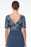 Abito lungo Madre della Sposa con scollo a V e scollo a V in sirena blu navy con volant