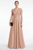 Abito lungo Mother Of the Bride Mother Of the Bride blu a scollo a V con scollo a V e maniche corte