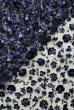 Abito lungo da madre della sposa con scollo tondo blu navy a linea A