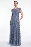 Abito lungo da madre della sposa con scollo tondo blu navy a linea A
