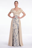 Champagne A-Line Floreali Paillettes, Abito Lungo Madre della Sposa con fascia
