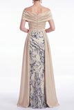 Champagne A-Line Floreali Paillettes, Abito Lungo Madre della Sposa con fascia