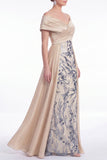Champagne A-Line Floreali Paillettes, Abito Lungo Madre della Sposa con fascia