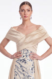 Champagne A-Line Floreali Paillettes, Abito Lungo Madre della Sposa con fascia