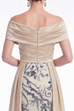 Champagne A-Line Floreali Paillettes, Abito Lungo Madre della Sposa con fascia