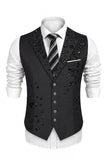 Gilet nero da uomo con bavero con puntiera e petto singolo con perline