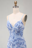 Bodycon blu con spalline spaghetti con pizzi sul retro Abito corto del ritorno a casa con perline