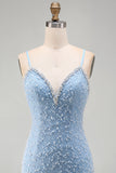 Vestito corto di cocktail con blu con spalline spaghetti con lacci e stelle