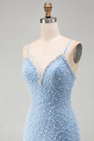 Vestito corto di cocktail con blu con spalline spaghetti con lacci e stelle