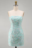 Vestito corto di cocktail a Floreali senza spalline Bodycon Sequin