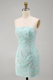 Vestito corto di cocktail a Floreali senza spalline Bodycon Sequin
