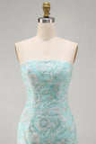 Vestito corto di cocktail a Floreali senza spalline Bodycon Sequin