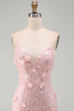 Vestito corto di ritorno a casa con paillettes rosa a pizzo e spallette spallette