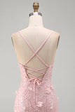 Vestito corto di ritorno a casa con paillettes rosa a pizzo e spallette spallette